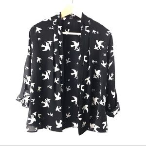 Black White Sparrow Cardigan Blouse M